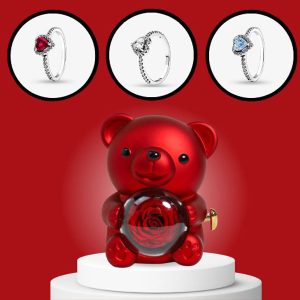 Versprechensring und sich drehender Bär-Schmuckkästchen | HEARTISO_ROSBEAR